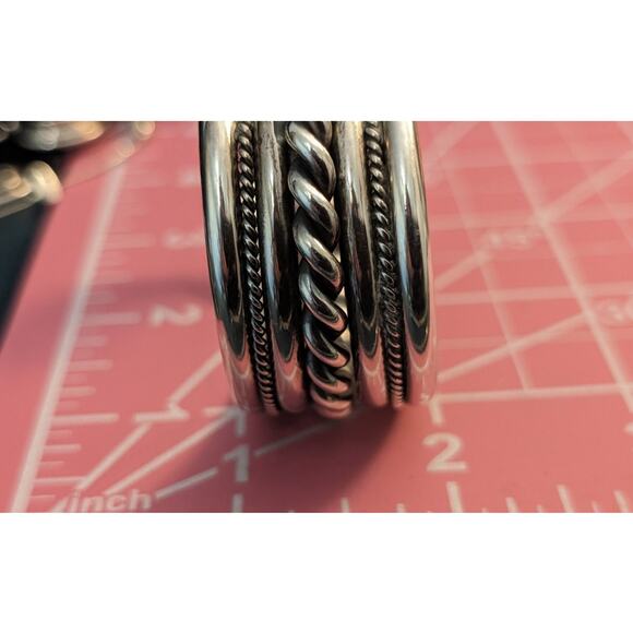 Tahe Navajo Native American Signed Braided 60g Sterling Cuff Bracelet - Picture 8 of 9